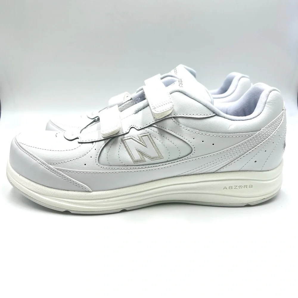 12W 12 WIDE New Balance Hook And Loop‎ 577 White Leather Walking Sneakers Shoes